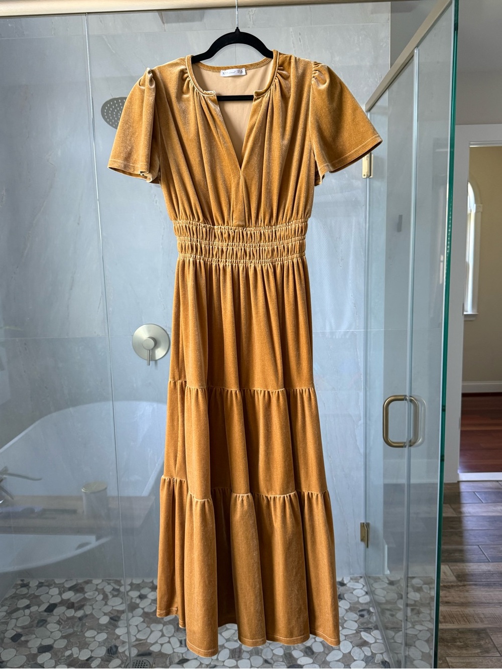 R.Vivimos Womens Fall Winter Velvet Elastic Waist Maxi Dress